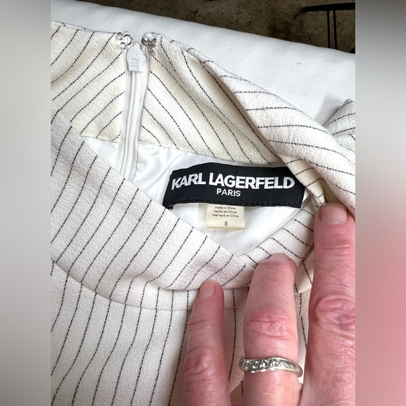 KARL LAGERFELD Cream and gray pinstriped mock neck shift dress size 8 - Picture 10 of 13